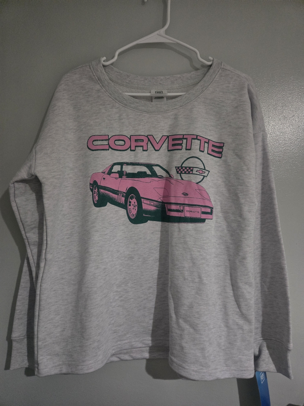 Corvette Graphic Kids Sweatshirt - Light Gray with Pink Accent